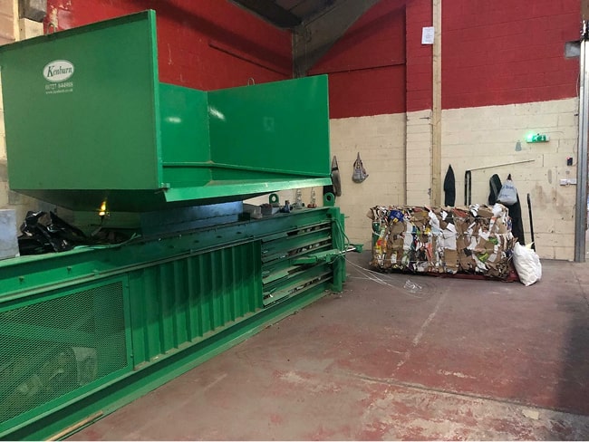 Horizontal cardboard baling machine installed at Bristol Waste by Kenburn