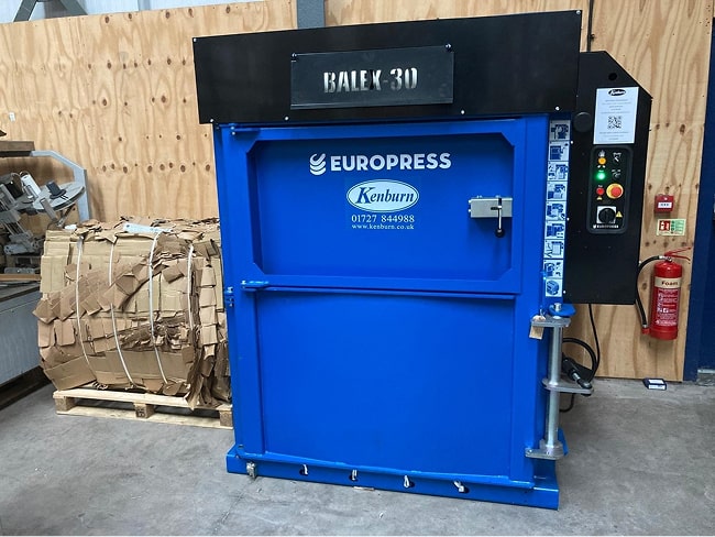 Balex baling machine in a Staffordshire brewery for efficient cardboard and plastic waste management